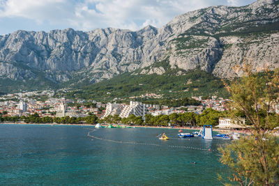 Makarska town situated on the slope of biokovo mountain is the famous resort in croatia, dalmatia