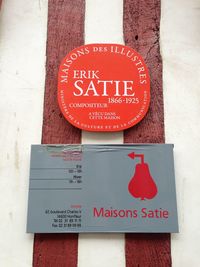Close-up of information sign
