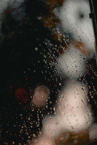 Close-up of raindrops on glass window