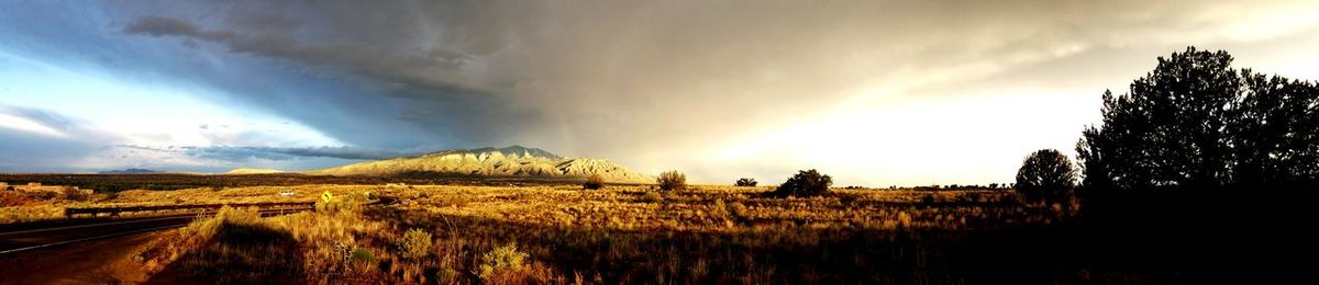 Scenic view of field against cloudy sky