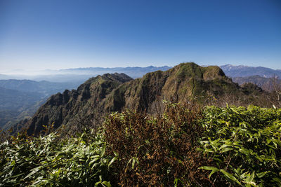 Scenic view of mountains against clear sky