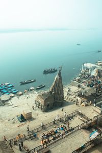 High angle view of boats in sea