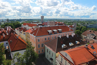 High angle view of townscape against sky