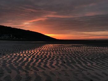 Scenic view of beach against sky during sunset