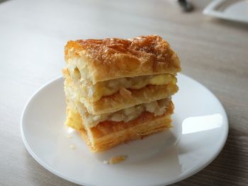 Close-up of dessert in plate on table