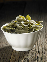 Close-up of farfalle pasta on table