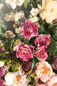 High angle view of rose bouquet