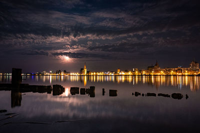 Scenic view of sea against sky at night