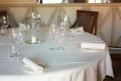 Glasses on table in restaurant