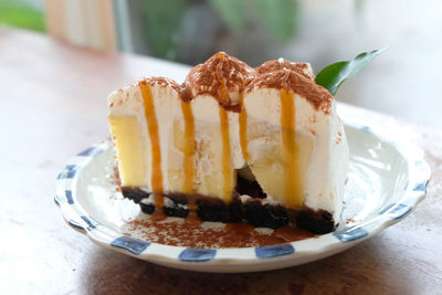 Close-up of cake in plate on table