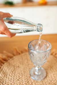 Close-up of hand holding glass of water