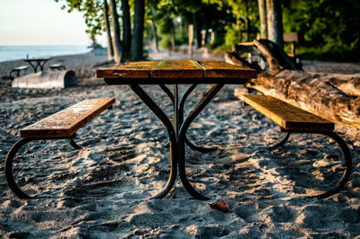 Empty bench on table