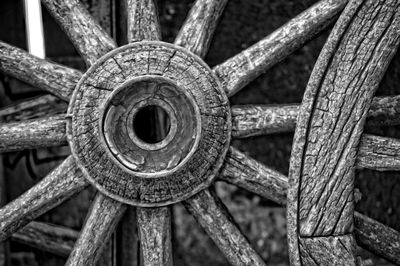 Close-up of abandoned wooden wheel