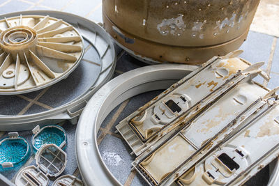 High angle view of container on table