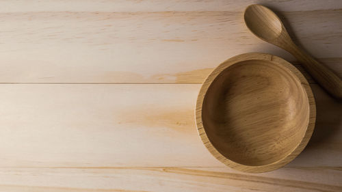 High angle view of bowl on table