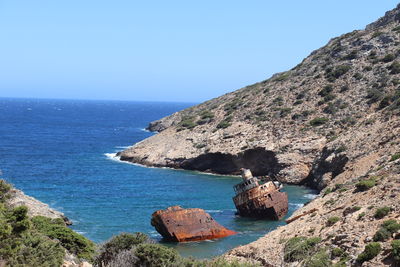 Scenic view of sea against clear sky