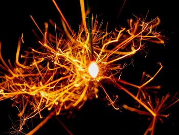 Close-up of illuminated fire against black background