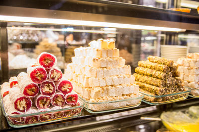 Close-up of cupcakes on display at store