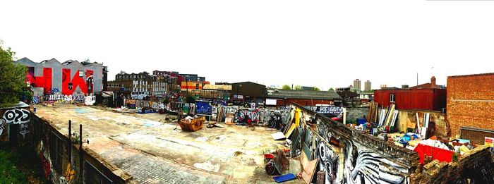 Buildings against clear sky