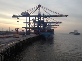 View of harbor against sky
