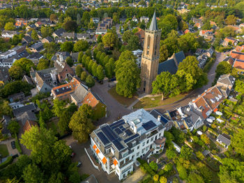 High angle view of buildings in city