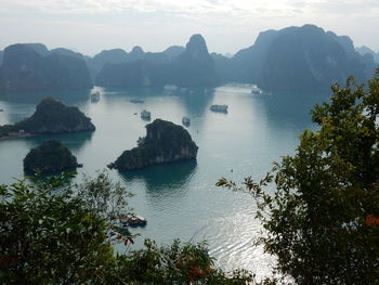 High angle view of bay against sky