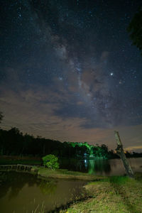 Scenic view of lake against sky at night