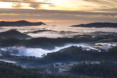 Scenic view of landscape against sky at sunset