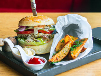 Close-up of food on table