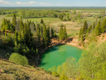 Sea eye lake with turquoise water in the republic of mari el, russia.