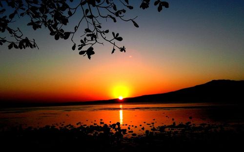 Scenic view of sea against orange sky