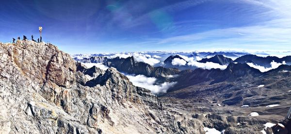 Panoramic view of snowcapped mountains against sky