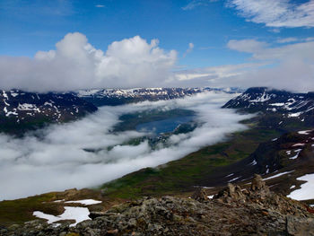 Scenic view of snowcapped mountains against sky