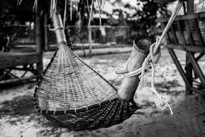 Close-up of swing hanging on hammock