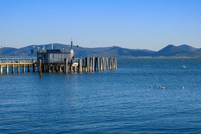 Scenic view of sea against clear sky