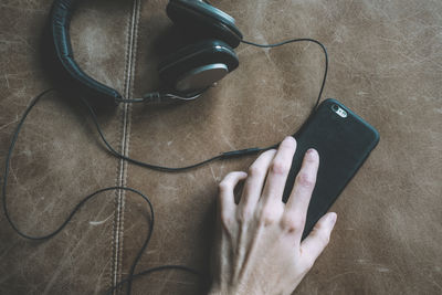 High angle view of person using mobile phone