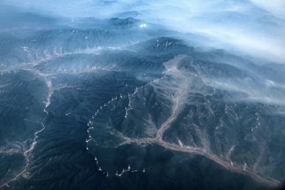 High angle view of sea and mountain