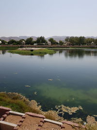 Scenic view of lake against clear sky