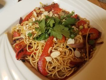 High angle view of meal served in bowl