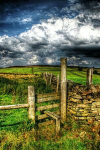 Scenic view of field against cloudy sky