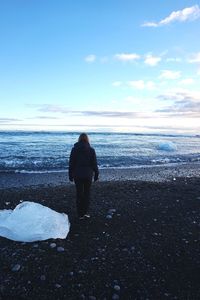 Rear view of man standing on beach