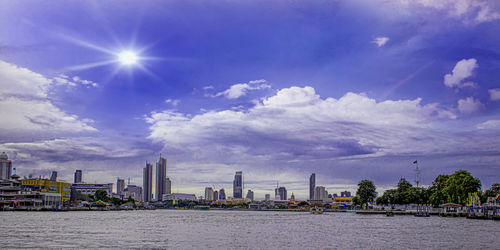 Panoramic view of city buildings against sky