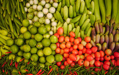 High angle view of fruits for sale at market stall