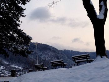 Scenic view of snow covered mountain against sky