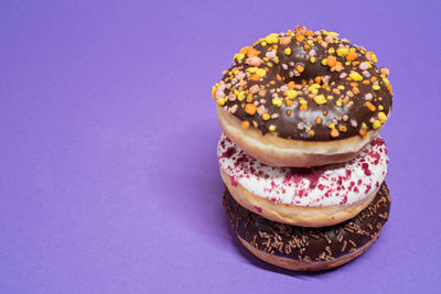 Close-up of donut on blue background