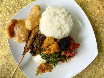 High angle view of meal served in plate