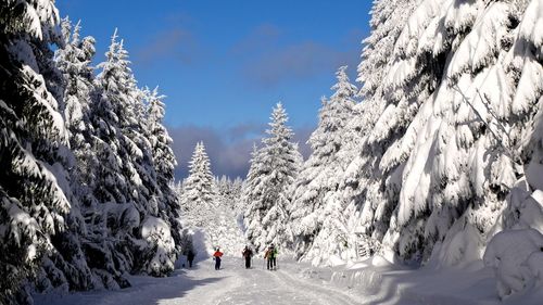 Scenic view of snow covered mountains against sky