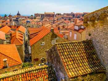 High angle view of townscape against sky