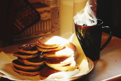 Close-up of breakfast served on table