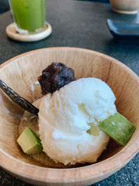 Close-up of dessert in plate on table